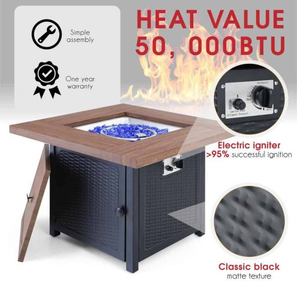 PHI VILLA THD-E02GS002 33.9 in. W x 25.2 in. H Square Wood-like Metal Steel Gas Fire Pit Table with Cover and 50000 BTU Burner - Image 2