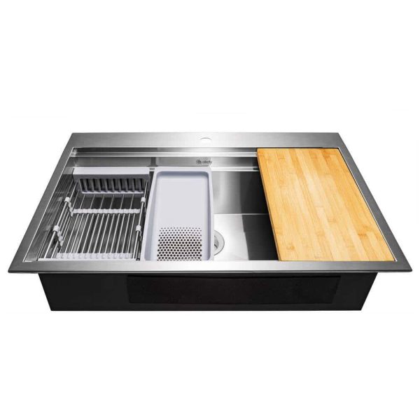 AKDY Handmade All-in-One Topmount Stainless Steel 33 in. x 22 in. Single Bowl Kitchen Sink w/ Spring Neck Faucet, Accessory - Image 9