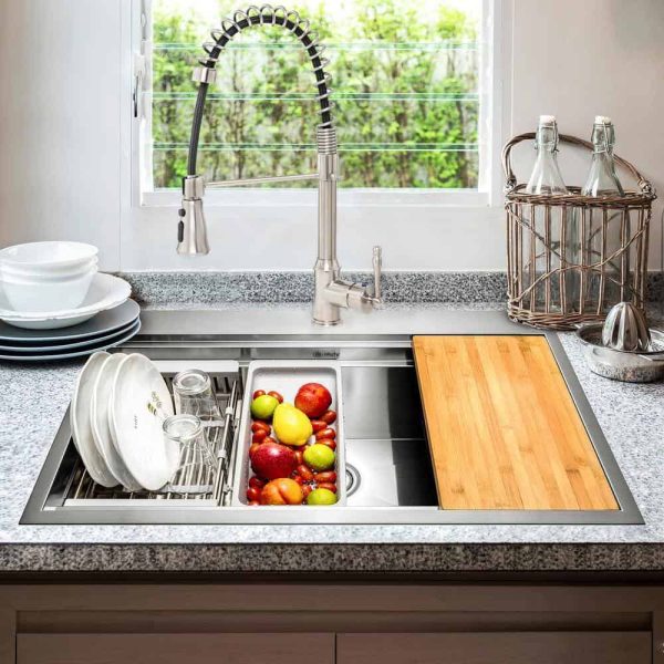 AKDY Handmade All-in-One Topmount Stainless Steel 33 in. x 22 in. Single Bowl Kitchen Sink w/ Spring Neck Faucet, Accessory - Image 2