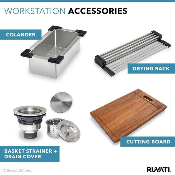 Ruvati RVH8003 Drop-In Stainless Steel 33 in. Workstation Ledge Topmount Kitchen Sink 16-Gauge Single Bowl - Image 3