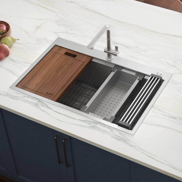 Ruvati RVH8003 Drop-In Stainless Steel 33 in. Workstation Ledge Topmount Kitchen Sink 16-Gauge Single Bowl - Image 8