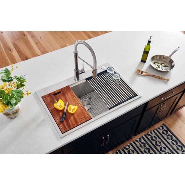 Ruvati RVH8003 Drop-In Stainless Steel 33 in. Workstation Ledge Topmount Kitchen Sink 16-Gauge Single Bowl - Image 13