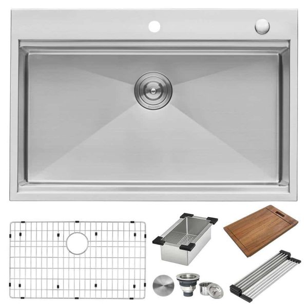 Ruvati RVH8003 Drop-In Stainless Steel 33 in. Workstation Ledge Topmount Kitchen Sink 16-Gauge Single Bowl - Image 7