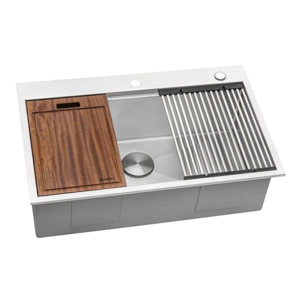Ruvati RVH8003 Drop-In Stainless Steel 33 in. Workstation Ledge Topmount Kitchen Sink 16-Gauge Single Bowl