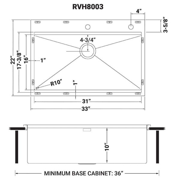 Ruvati RVH8003 Drop-In Stainless Steel 33 in. Workstation Ledge Topmount Kitchen Sink 16-Gauge Single Bowl - Image 5