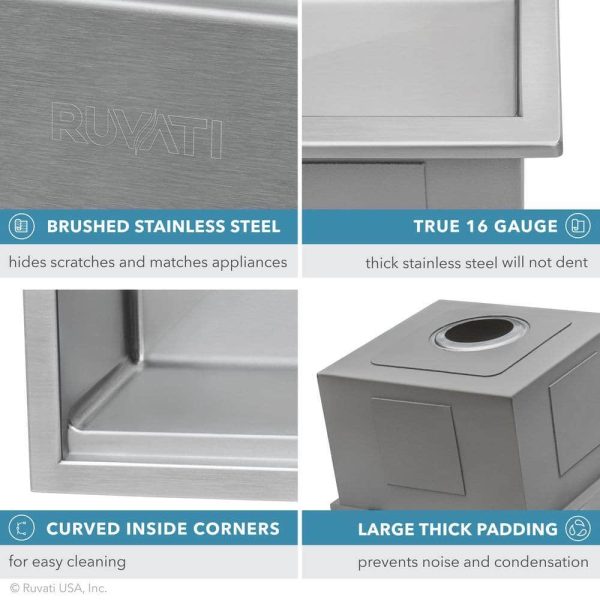 Ruvati RVH8003 Drop-In Stainless Steel 33 in. Workstation Ledge Topmount Kitchen Sink 16-Gauge Single Bowl - Image 12