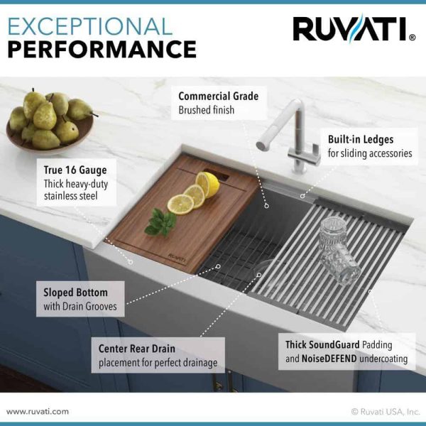 Ruvati RVH9200 16-Gauge Stainless Steel 33 in. Single Bowl Farmhouse Apron Workstation Kitchen Sink - Image 9