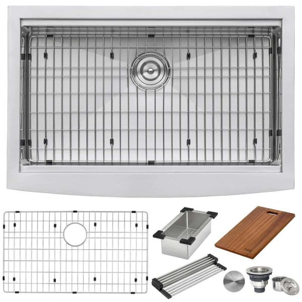 Ruvati RVH9200 16-Gauge Stainless Steel 33 in. Single Bowl Farmhouse Apron Workstation Kitchen Sink - Image 7