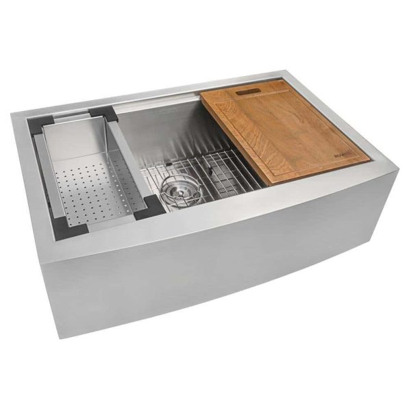 Ruvati RVH9200 16-Gauge Stainless Steel 33 in. Single Bowl Farmhouse Apron Workstation Kitchen Sink