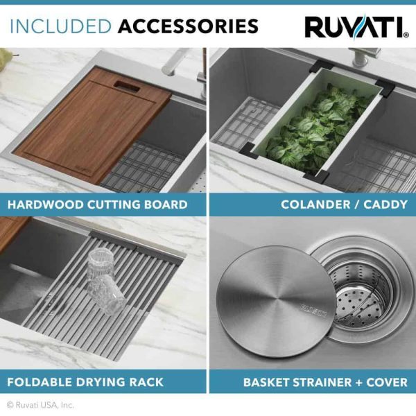 Ruvati RVH9200 16-Gauge Stainless Steel 33 in. Single Bowl Farmhouse Apron Workstation Kitchen Sink - Image 4