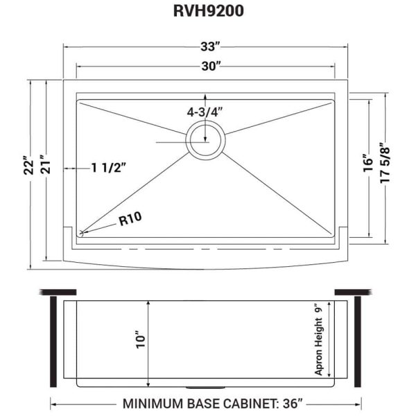 Ruvati RVH9200 16-Gauge Stainless Steel 33 in. Single Bowl Farmhouse Apron Workstation Kitchen Sink - Image 5