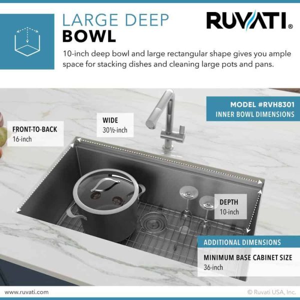 Ruvati RVH8301 16-Gauge Stainless Steel 32 in. Single Bowl Undermount Workstation Kitchen Sink with Accessories - Image 10