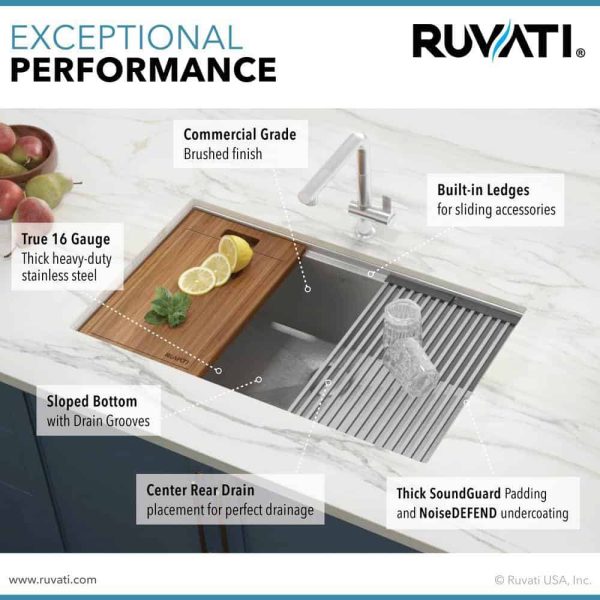 Ruvati RVH8301 16-Gauge Stainless Steel 32 in. Single Bowl Undermount Workstation Kitchen Sink with Accessories - Image 12