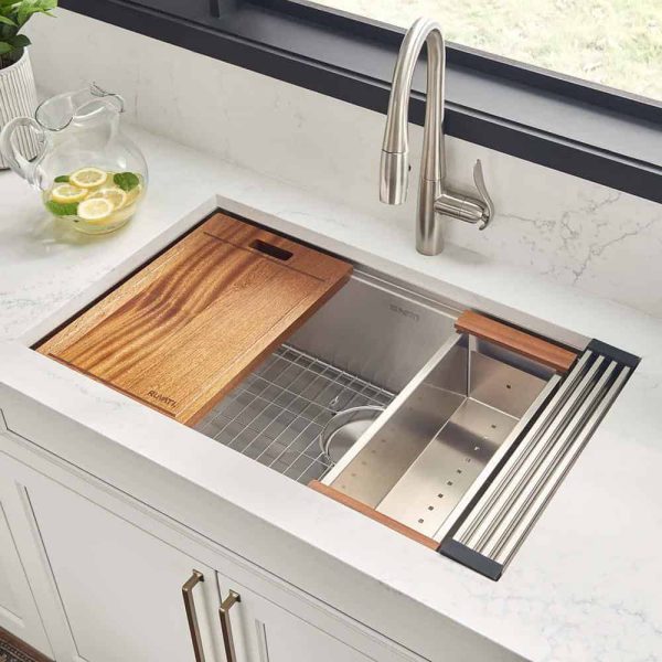 Ruvati RVH8301 16-Gauge Stainless Steel 32 in. Single Bowl Undermount Workstation Kitchen Sink with Accessories - Image 7