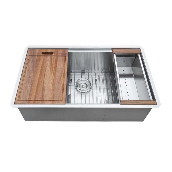 Ruvati Roma Pro 16 Stainless Steel Gauge 30 in Single Bowl Undermount Workstation Rounded Corners Ledge Kitchen Sink - Image 3