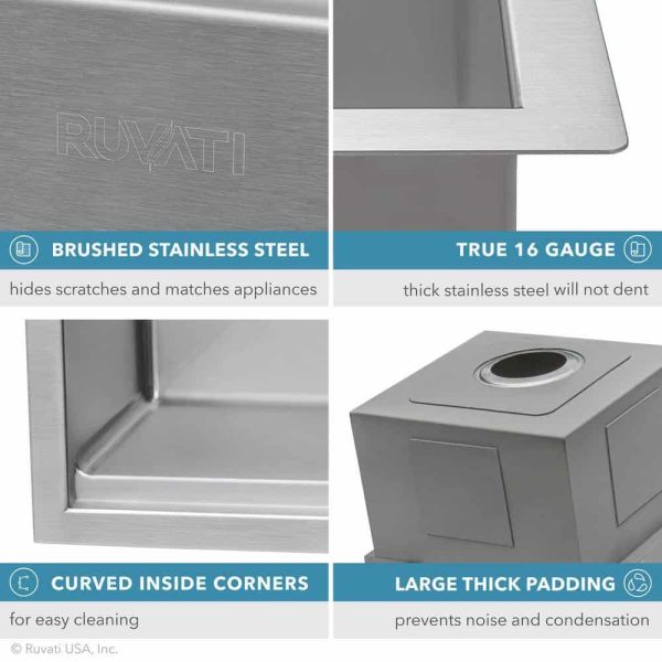 Ruvati Roma Pro 16 Stainless Steel Gauge 30 in Single Bowl Undermount Workstation Rounded Corners Ledge Kitchen Sink - Image 8