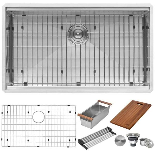 Ruvati Roma Pro 16 Stainless Steel Gauge 30 in Single Bowl Undermount Workstation Rounded Corners Ledge Kitchen Sink - Image 7