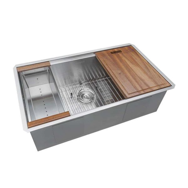 Ruvati Roma Pro 16 Stainless Steel Gauge 30 in Single Bowl Undermount Workstation Rounded Corners Ledge Kitchen Sink