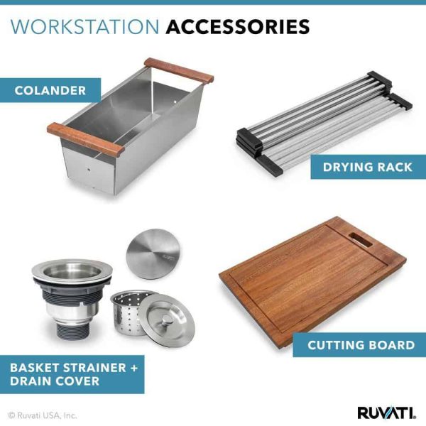 Ruvati Roma Pro 16 Stainless Steel Gauge 30 in Single Bowl Undermount Workstation Rounded Corners Ledge Kitchen Sink - Image 4