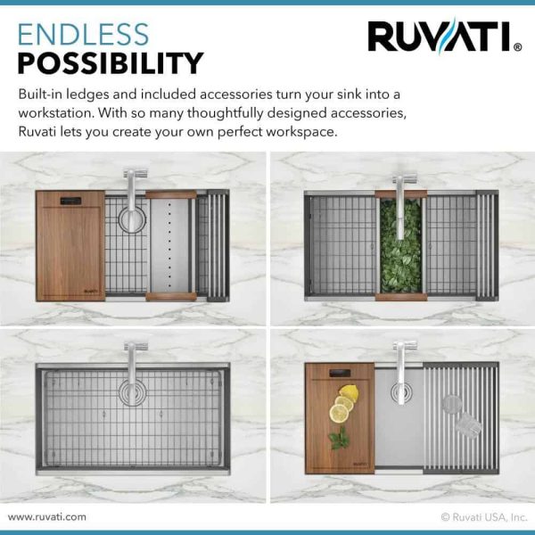 Ruvati Roma Pro 16 Stainless Steel Gauge 30 in Single Bowl Undermount Workstation Rounded Corners Ledge Kitchen Sink - Image 10