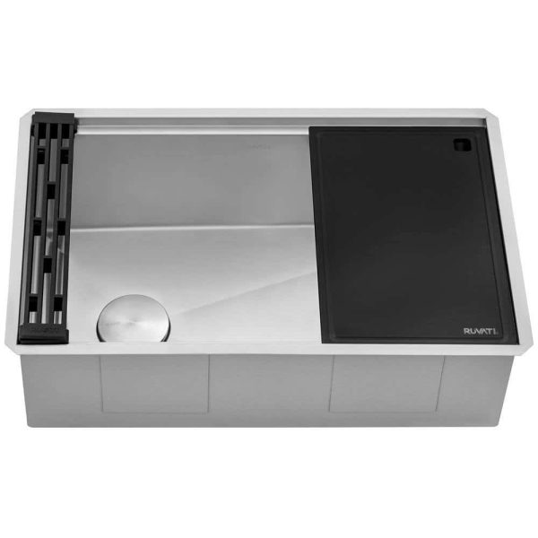 Ruvati RVH8597 33-inch Workstation Slope Bottom Offset Drain Undermount 16 Gauge Kitchen Sink - Image 9