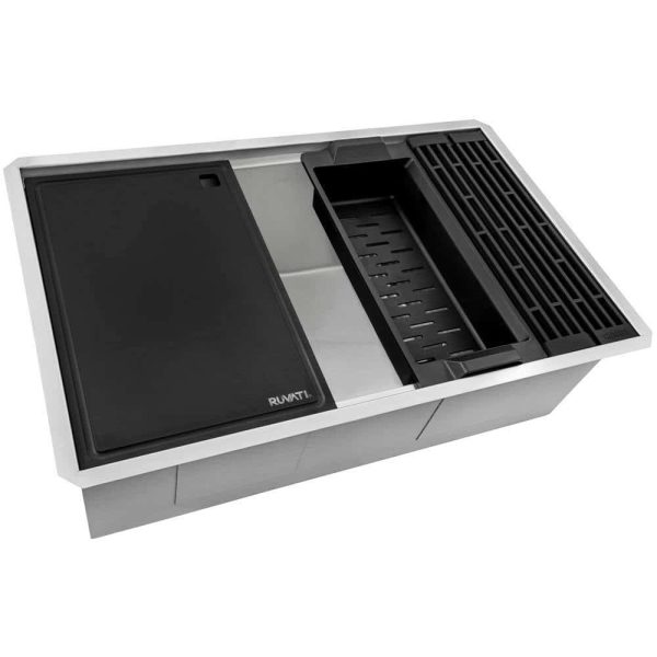 Ruvati RVH8597 33-inch Workstation Slope Bottom Offset Drain Undermount 16 Gauge Kitchen Sink