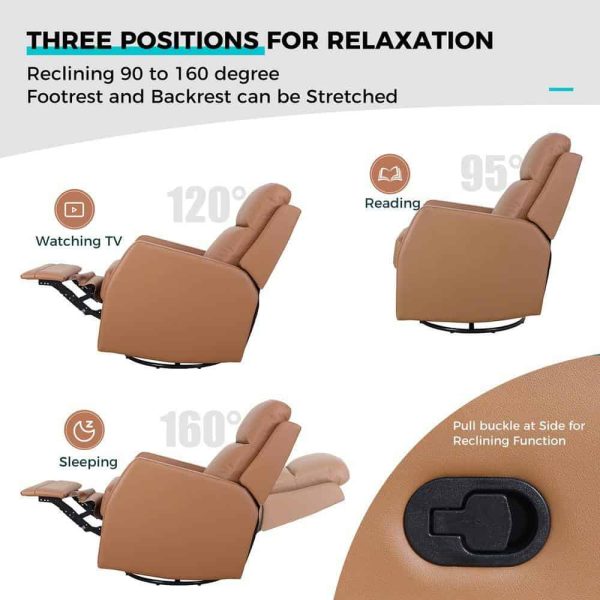 JAYDEN CREATION  Coral Classic Camel Upholstered Rocker Wingback Swivel Recliner with Metal Base - Image 5