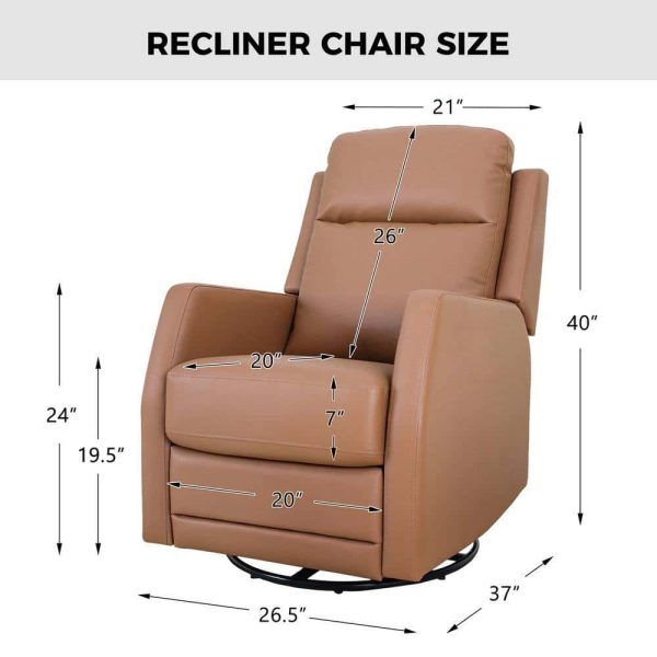 JAYDEN CREATION  Coral Classic Camel Upholstered Rocker Wingback Swivel Recliner with Metal Base - Image 4