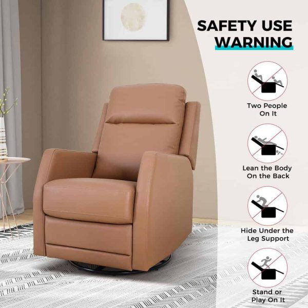 JAYDEN CREATION  Coral Classic Camel Upholstered Rocker Wingback Swivel Recliner with Metal Base - Image 8