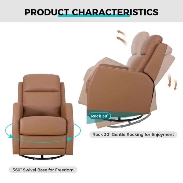 JAYDEN CREATION  Coral Classic Camel Upholstered Rocker Wingback Swivel Recliner with Metal Base - Image 3