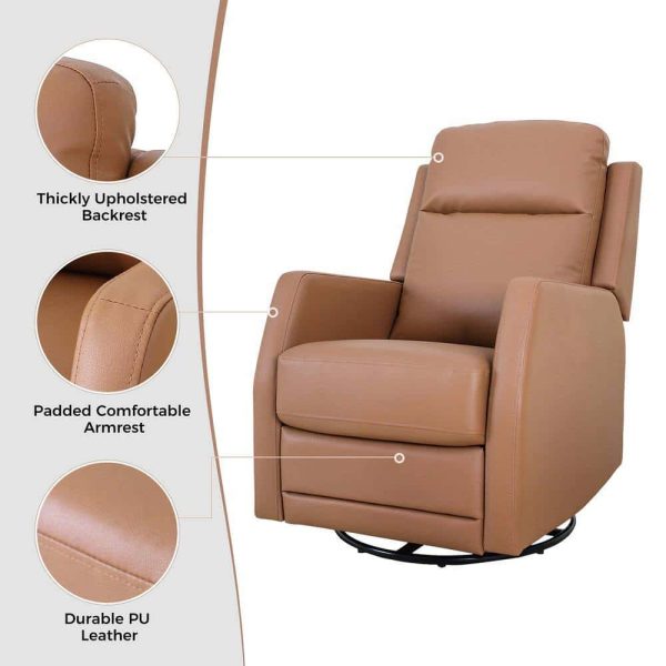 JAYDEN CREATION  Coral Classic Camel Upholstered Rocker Wingback Swivel Recliner with Metal Base - Image 7