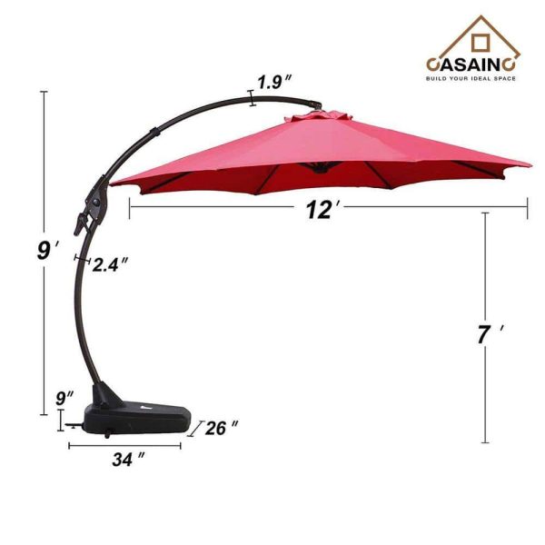 CASAINC 12 ft. Cantilever Umbrella Large Outdoor Heavy-Duty Offset Hanging Patio Umbrella with Base in Red - Image 11