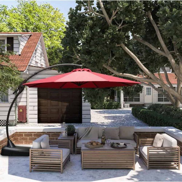 CASAINC 12 ft. Cantilever Umbrella Large Outdoor Heavy-Duty Offset Hanging Patio Umbrella with Base in Red - Image 2