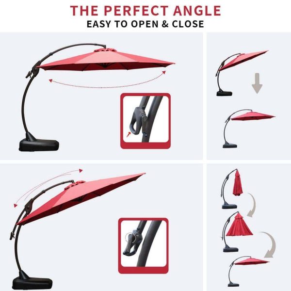 CASAINC 12 ft. Cantilever Umbrella Large Outdoor Heavy-Duty Offset Hanging Patio Umbrella with Base in Red - Image 6