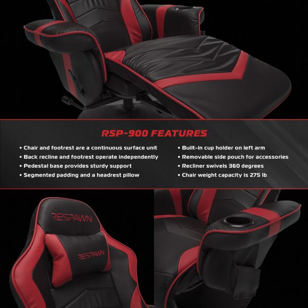 RESPAWN 900 Gaming Recliner   Reclining Gaming Chair with Footrest, Gaming Chair Recliner, Red - Image 8