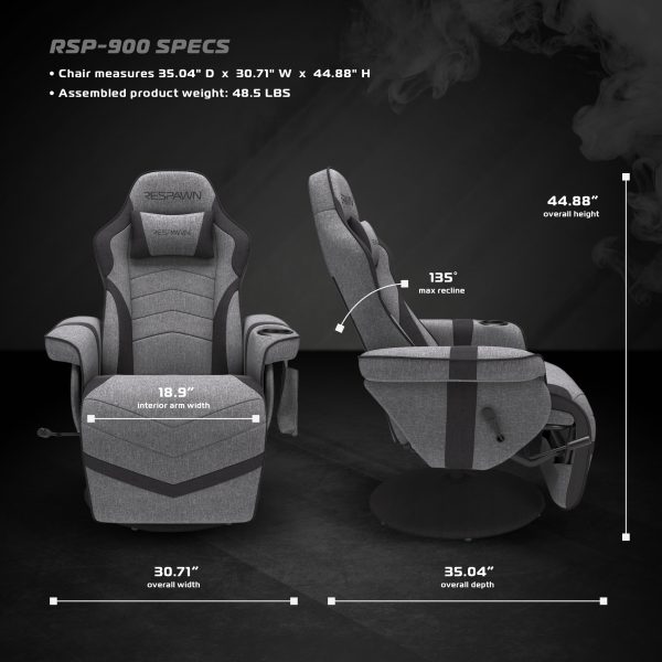 RESPAWN 900 Gaming Recliner   Reclining Gaming Chair with Footrest, Gaming Chair Recliner, Grey / Black - Image 2