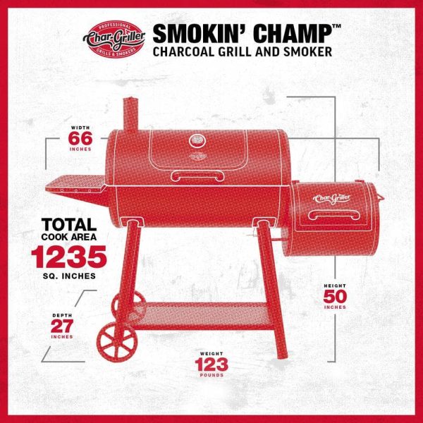 Char-Griller 1733 Smokin  Champ Charcoal Grill Offset Smoker in Black - Image 3