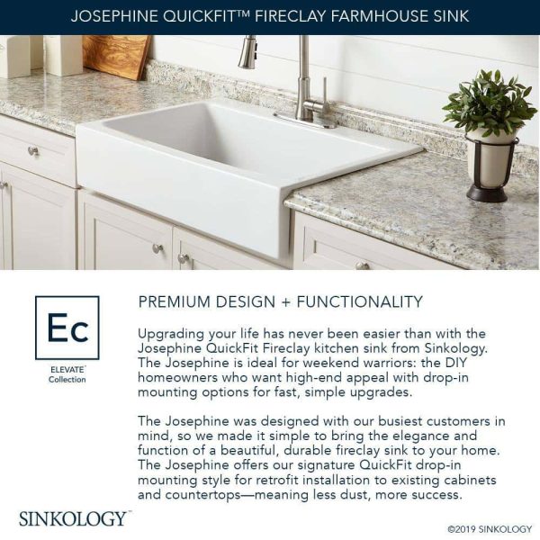 SINKOLOGY Josephine 34 in. 1-Hole Quick-Fit Farmhouse Apron Front Drop-in Single Bowl Crisp White Fireclay Kitchen Sink - Image 4