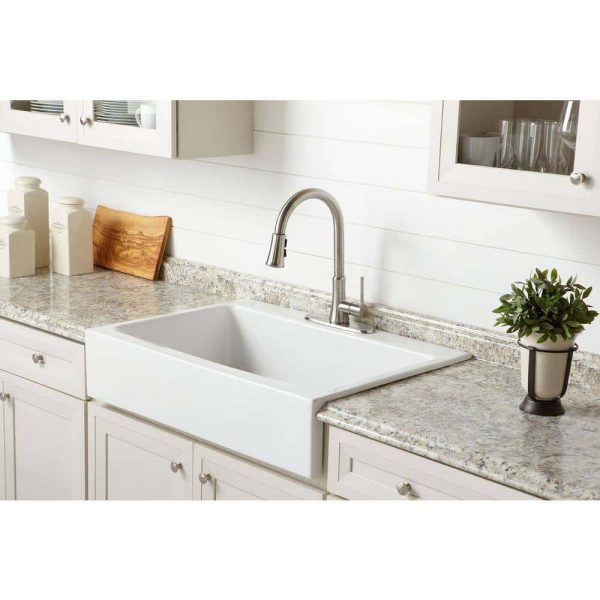 SINKOLOGY Josephine 34 in. 1-Hole Quick-Fit Farmhouse Apron Front Drop-in Single Bowl Crisp White Fireclay Kitchen Sink - Image 14