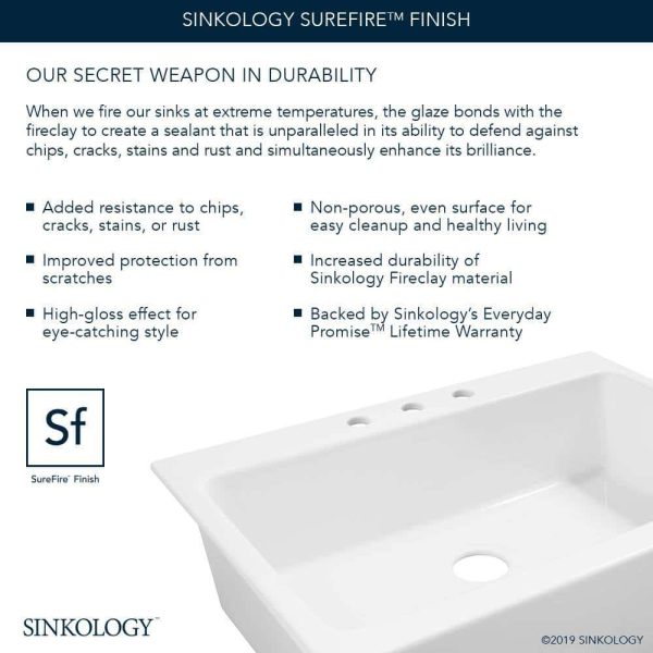 SINKOLOGY Josephine 34 in. 1-Hole Quick-Fit Farmhouse Apron Front Drop-in Single Bowl Crisp White Fireclay Kitchen Sink - Image 5
