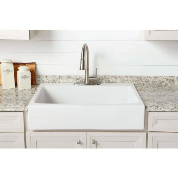 SINKOLOGY Josephine 34 in. 1-Hole Quick-Fit Farmhouse Apron Front Drop-in Single Bowl Crisp White Fireclay Kitchen Sink - Image 7