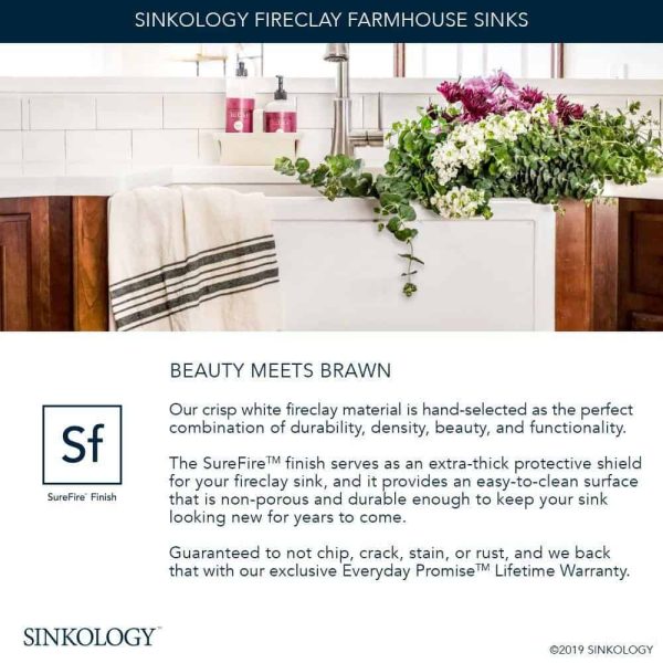 SINKOLOGY Josephine 34 in. 1-Hole Quick-Fit Farmhouse Apron Front Drop-in Single Bowl Crisp White Fireclay Kitchen Sink - Image 13