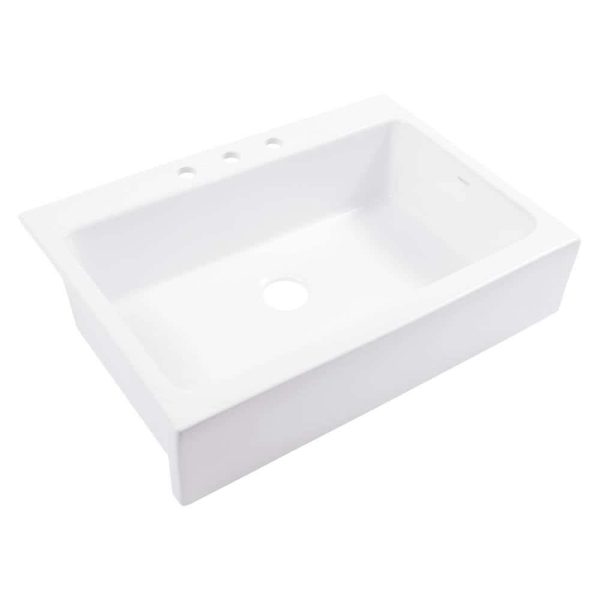 SINKOLOGY Josephine 34 in. 3-Hole Quick-Fit Farmhouse Apron Front Drop-in Single Bowl Crisp White Fireclay Kitchen Sink - Image 8