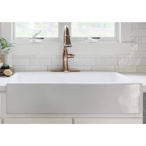 SINKOLOGY Josephine 34 in. 3-Hole Quick-Fit Farmhouse Apron Front Drop-in Single Bowl Crisp White Fireclay Kitchen Sink - Image 6