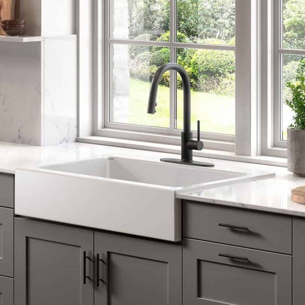SINKOLOGY Josephine 34 in. 3-Hole Quick-Fit Farmhouse Apron Front Drop-in Single Bowl Crisp White Fireclay Kitchen Sink