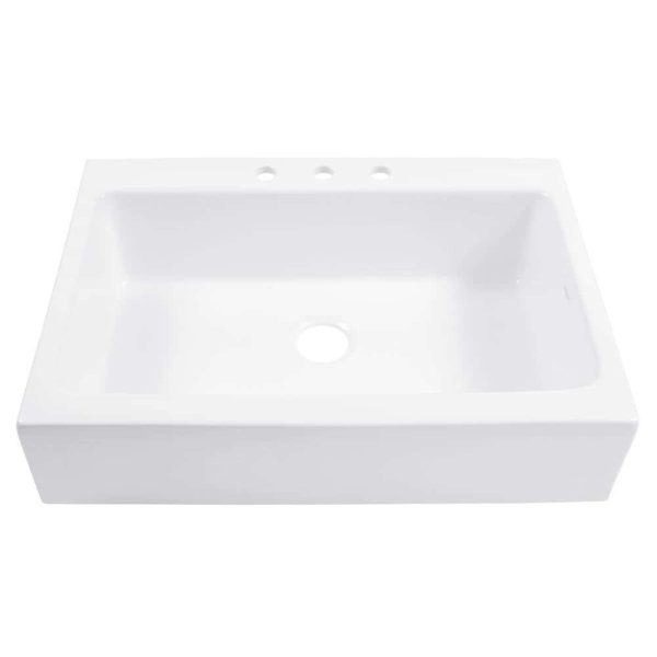 SINKOLOGY Josephine 34 in. 3-Hole Quick-Fit Farmhouse Apron Front Drop-in Single Bowl Crisp White Fireclay Kitchen Sink - Image 9