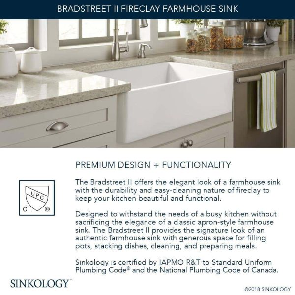 SINKOLOGY SK499-30FC Bradstreet II 30 in. Farmhouse Apron Front Undermount Single Bowl Crisp White Fireclay Kitchen Sink - Image 13