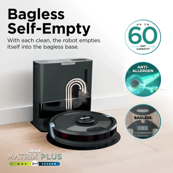 Matrix Plus 2-in-1 Robot Vacuum   Mop with Sonic Mopping, Matrix Clean, Home Mapping, HEPA Bagless Self Empty, WiFi   Black - Image 8