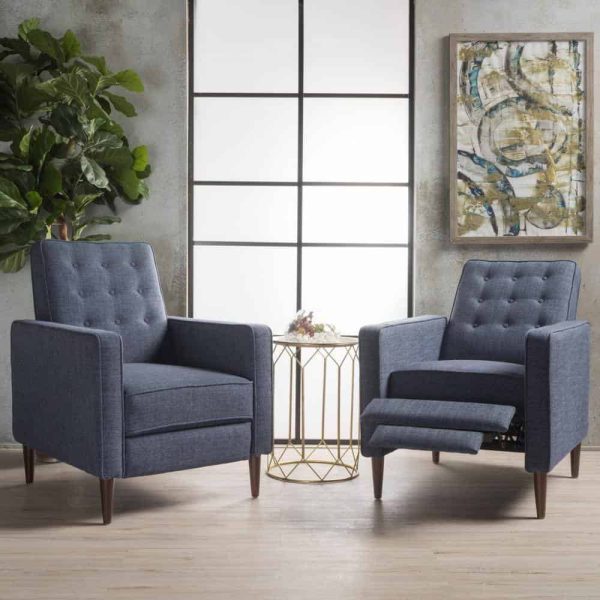 Mervynn Modern Dark Blue Polyester Club Chair Recliners (Set of 2) - Image 13