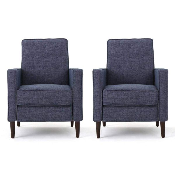 Mervynn Modern Dark Blue Polyester Club Chair Recliners (Set of 2)